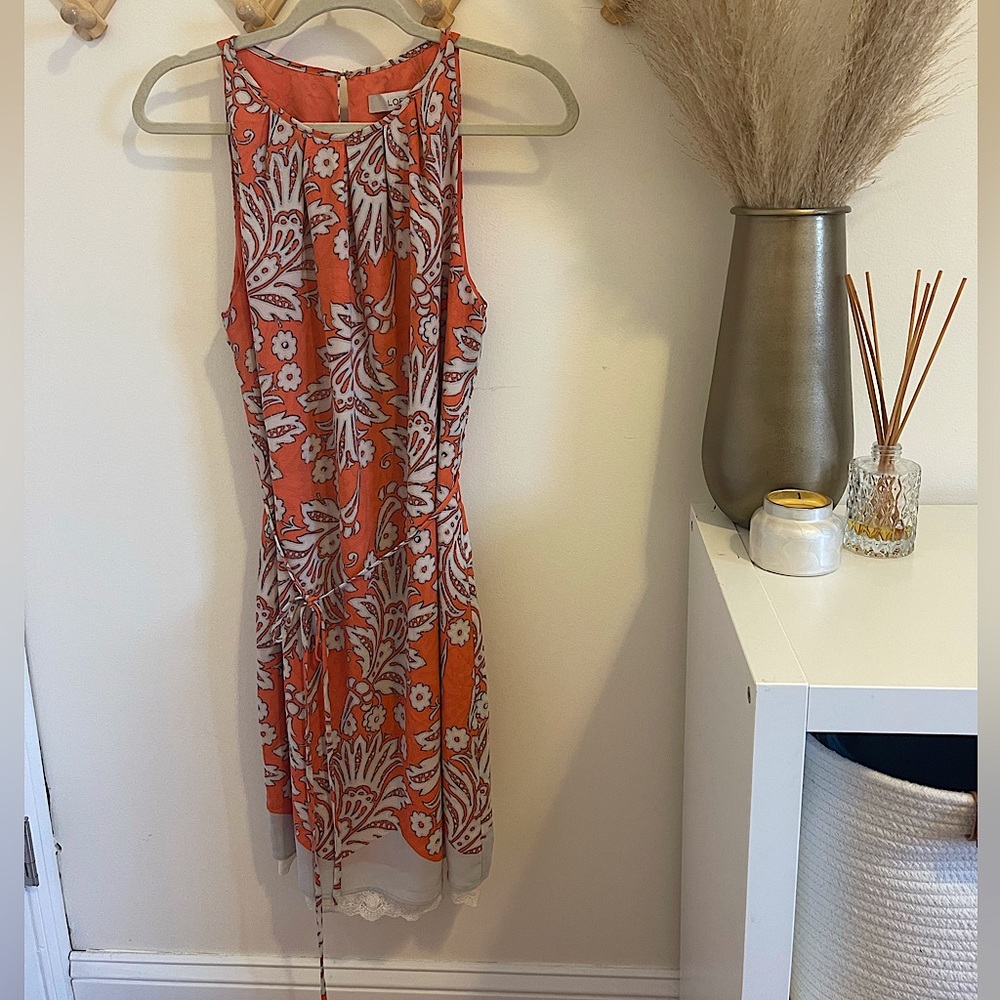 Orange floral print dress from the LOFT, size 10.